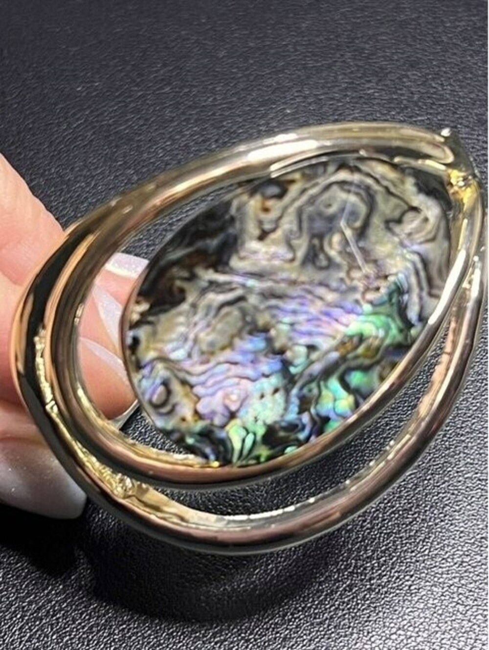 B6041 RLM SOHO Cuff Bracelet Abalone bold Two Tone Designer Modernist 7.25"